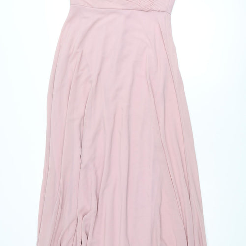 WED2B Womens Pink Polyester Ball Gown Size 10 V-Neck Zip