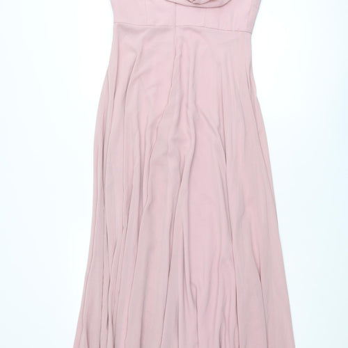 WED2B Womens Pink Polyester Ball Gown Size 10 V-Neck Zip