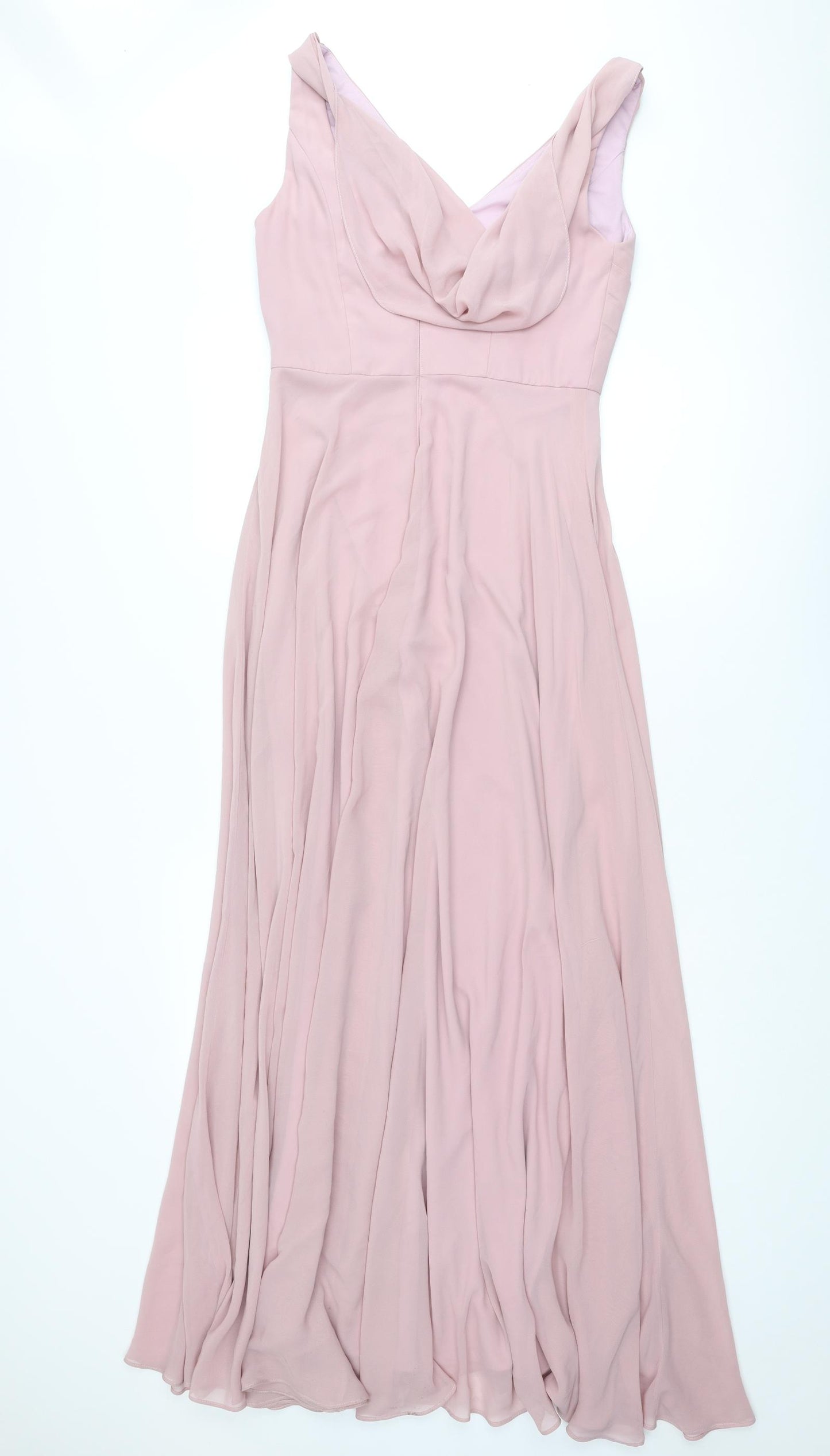 WED2B Womens Pink Polyester Ball Gown Size 10 V-Neck Zip