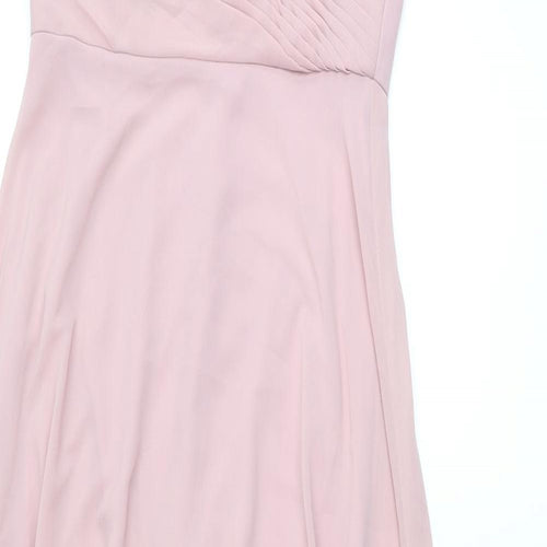 WED2B Womens Pink Polyester Ball Gown Size 10 V-Neck Zip