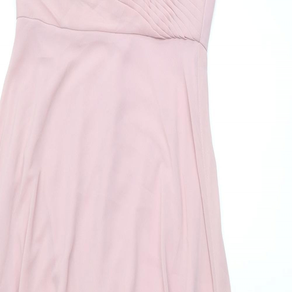 WED2B Womens Pink Polyester Ball Gown Size 10 V-Neck Zip