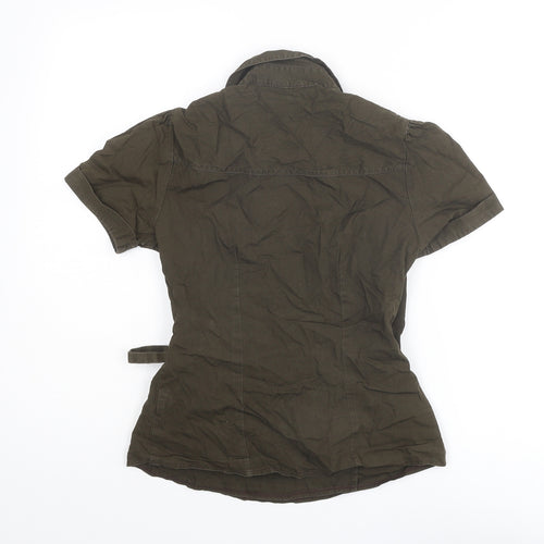 H&M Womens Brown Cotton Wrap Blouse Size 8 Collared