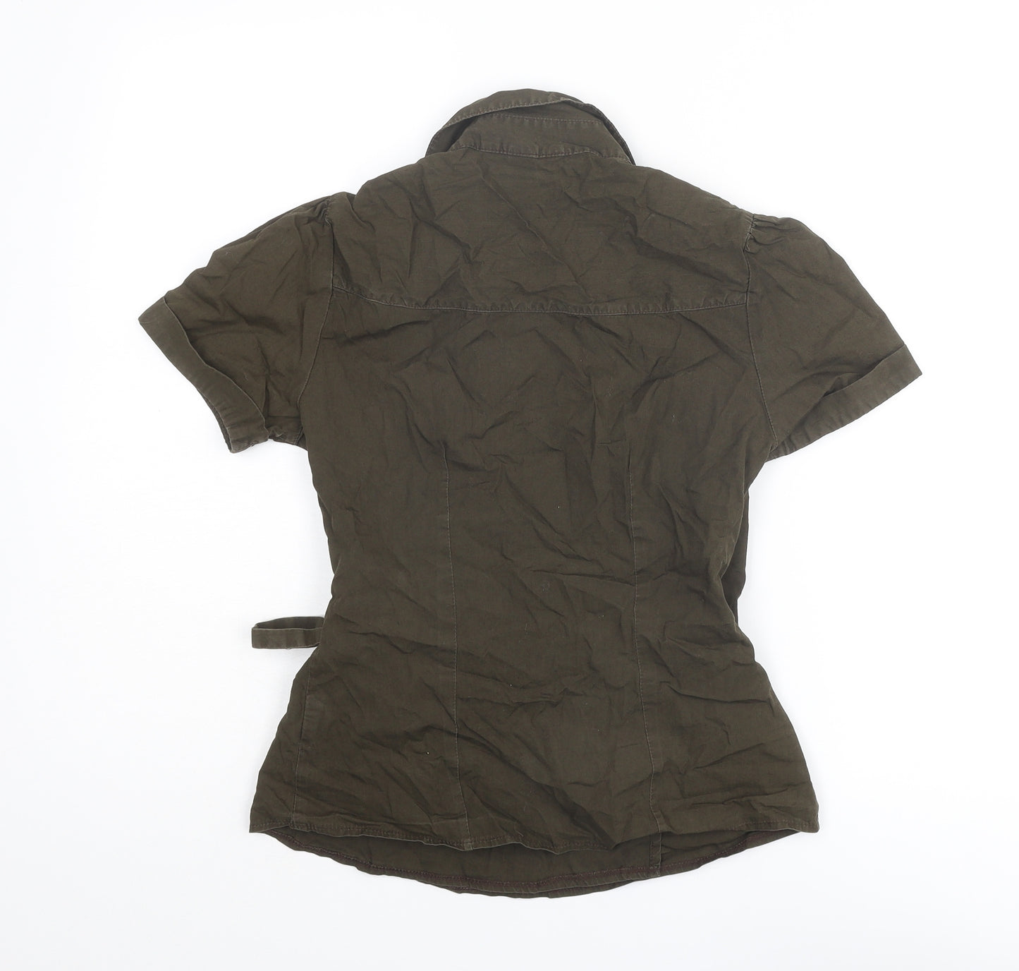 H&M Womens Brown Cotton Wrap Blouse Size 8 Collared