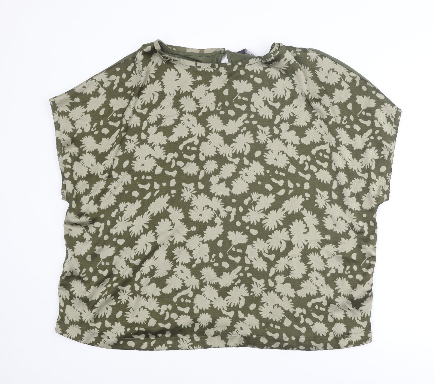 Marks and Spencer Womens Green Geometric Polyester Basic Blouse Size 20 Round Neck