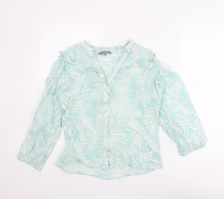 Principles Womens Blue Geometric Cotton Basic Button-Up Size 8 V-Neck