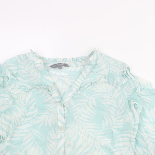Principles Womens Blue Geometric Cotton Basic Button-Up Size 8 V-Neck