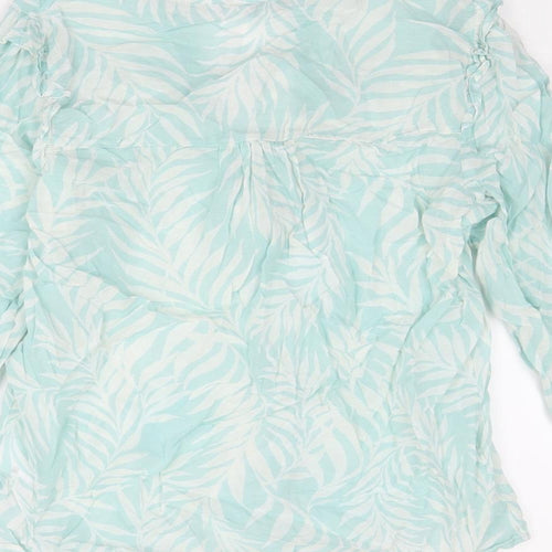 Principles Womens Blue Geometric Cotton Basic Button-Up Size 8 V-Neck