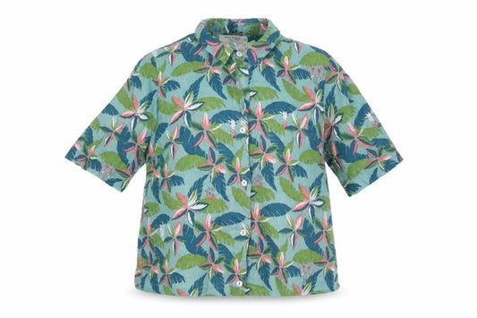 Front view of Nice Thing Paloma S. women’s multicoloured geometric cotton basic button-up, size UK 8, collared