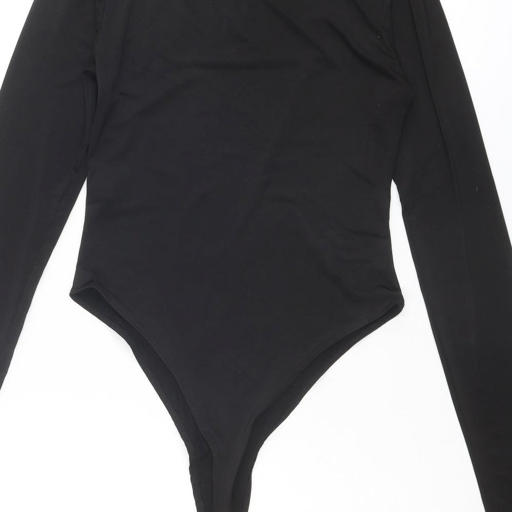 PRETTYLITTLETHING Womens Black Polyester Bodysuit One-Piece Size 12 Snap