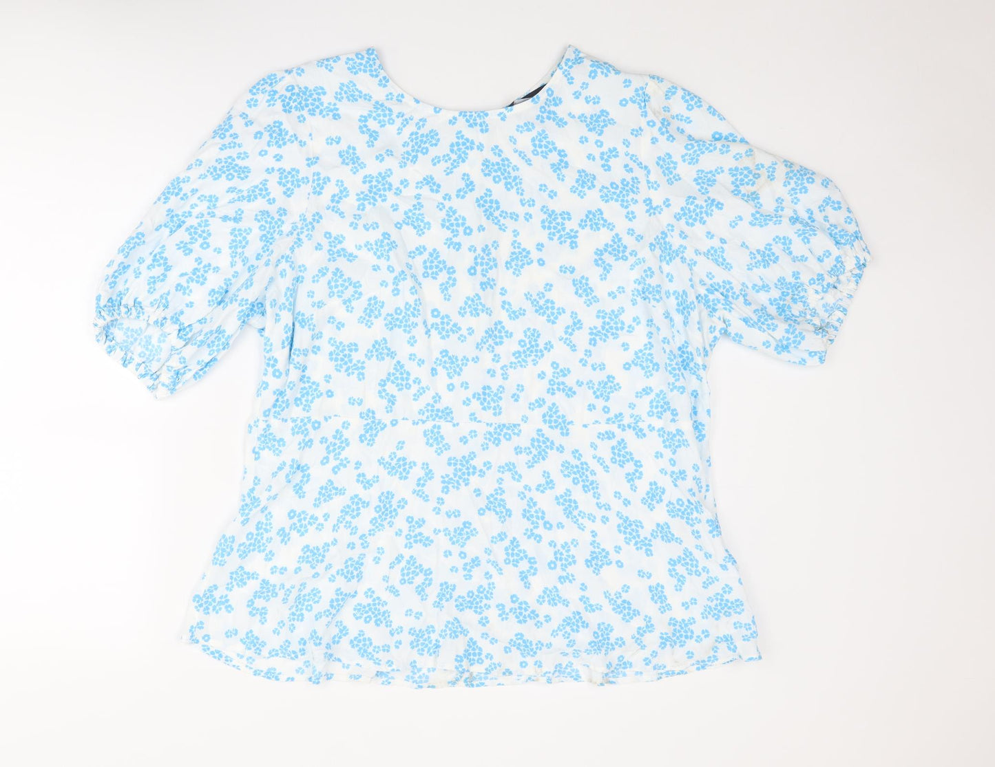 Marks and Spencer Womens Blue Floral Viscose Basic Blouse Size 20 Round Neck