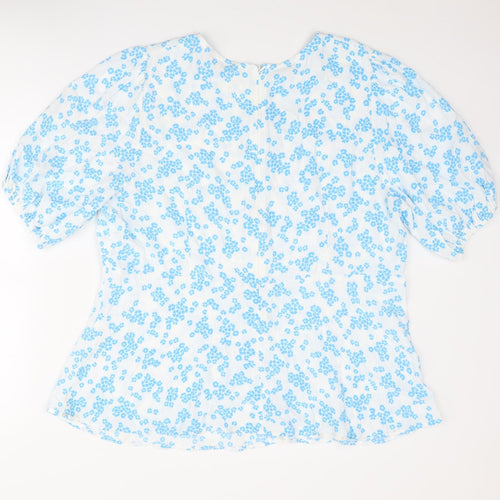 Marks and Spencer Womens Blue Floral Viscose Basic Blouse Size 20 Round Neck