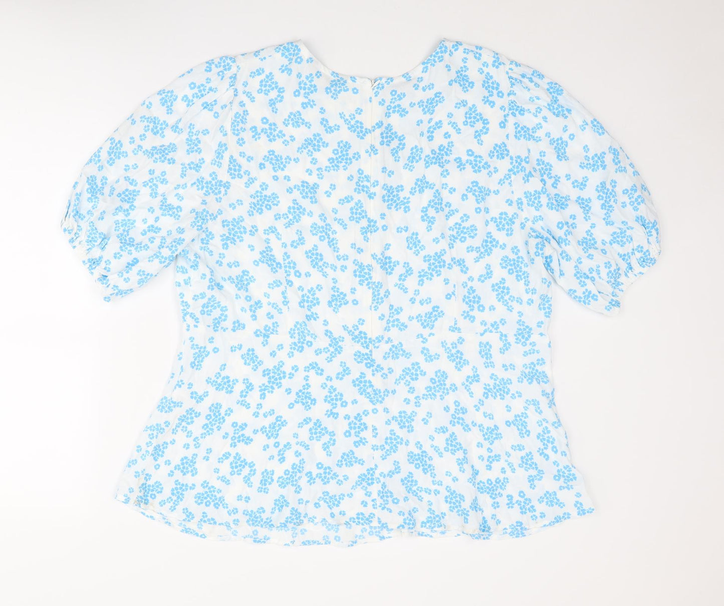 Marks and Spencer Womens Blue Floral Viscose Basic Blouse Size 20 Round Neck