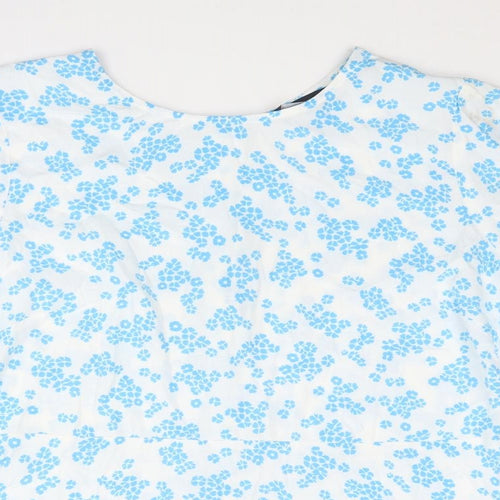 Marks and Spencer Womens Blue Floral Viscose Basic Blouse Size 20 Round Neck