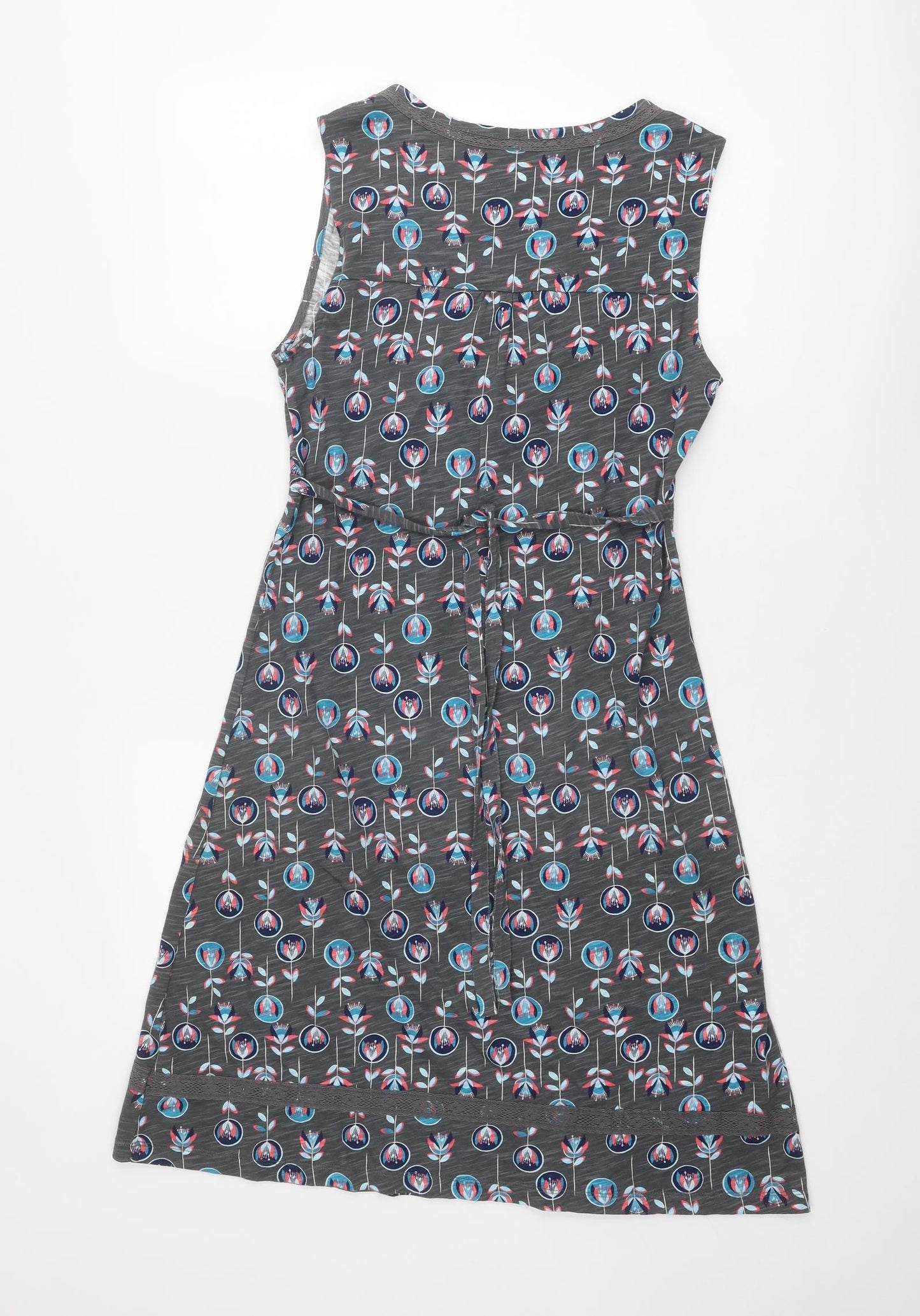 MANTARAY PRODUCTS Womens Grey Geometric Cotton A-Line Size 10 V-Neck Pullover