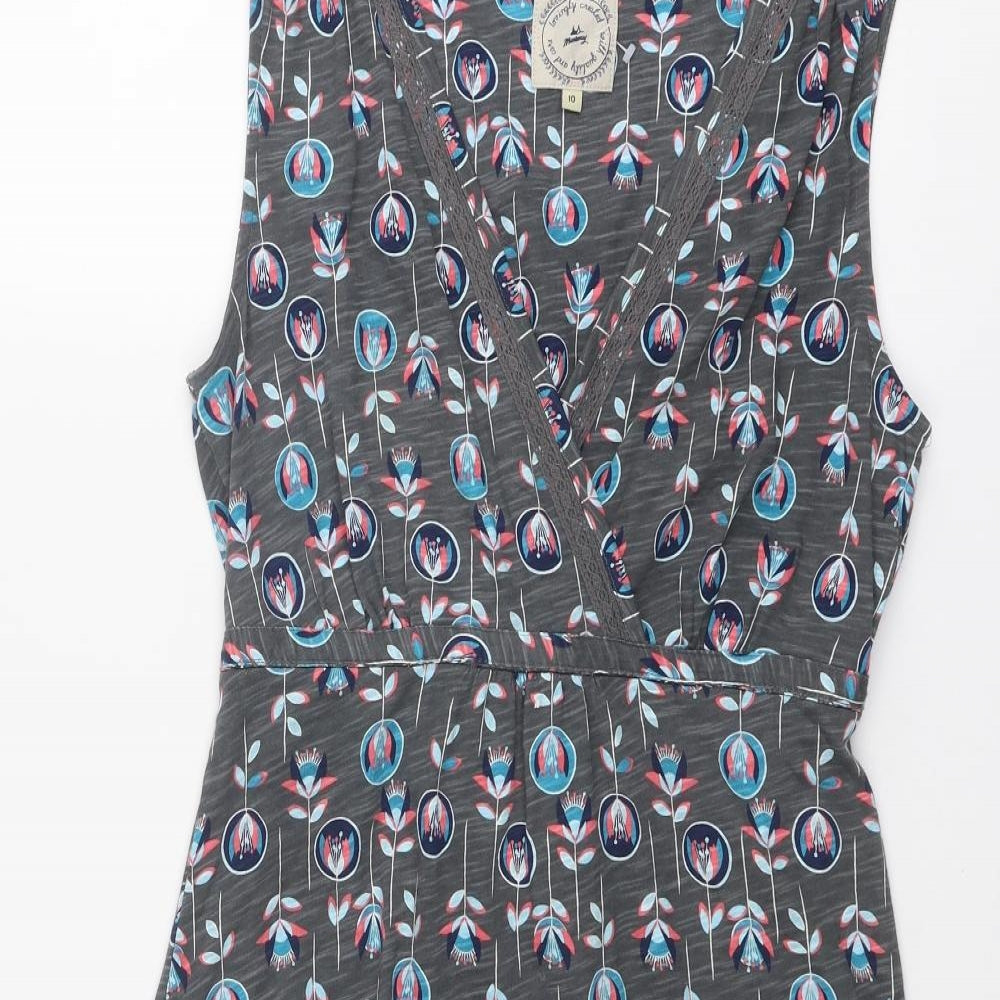 MANTARAY PRODUCTS Womens Grey Geometric Cotton A-Line Size 10 V-Neck Pullover