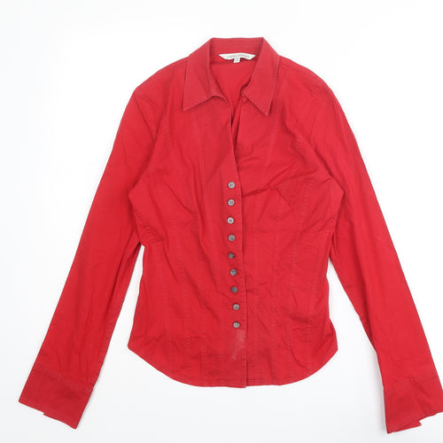 Laura Ashley Womens Red Cotton Basic Button-Up Size 10 Collared