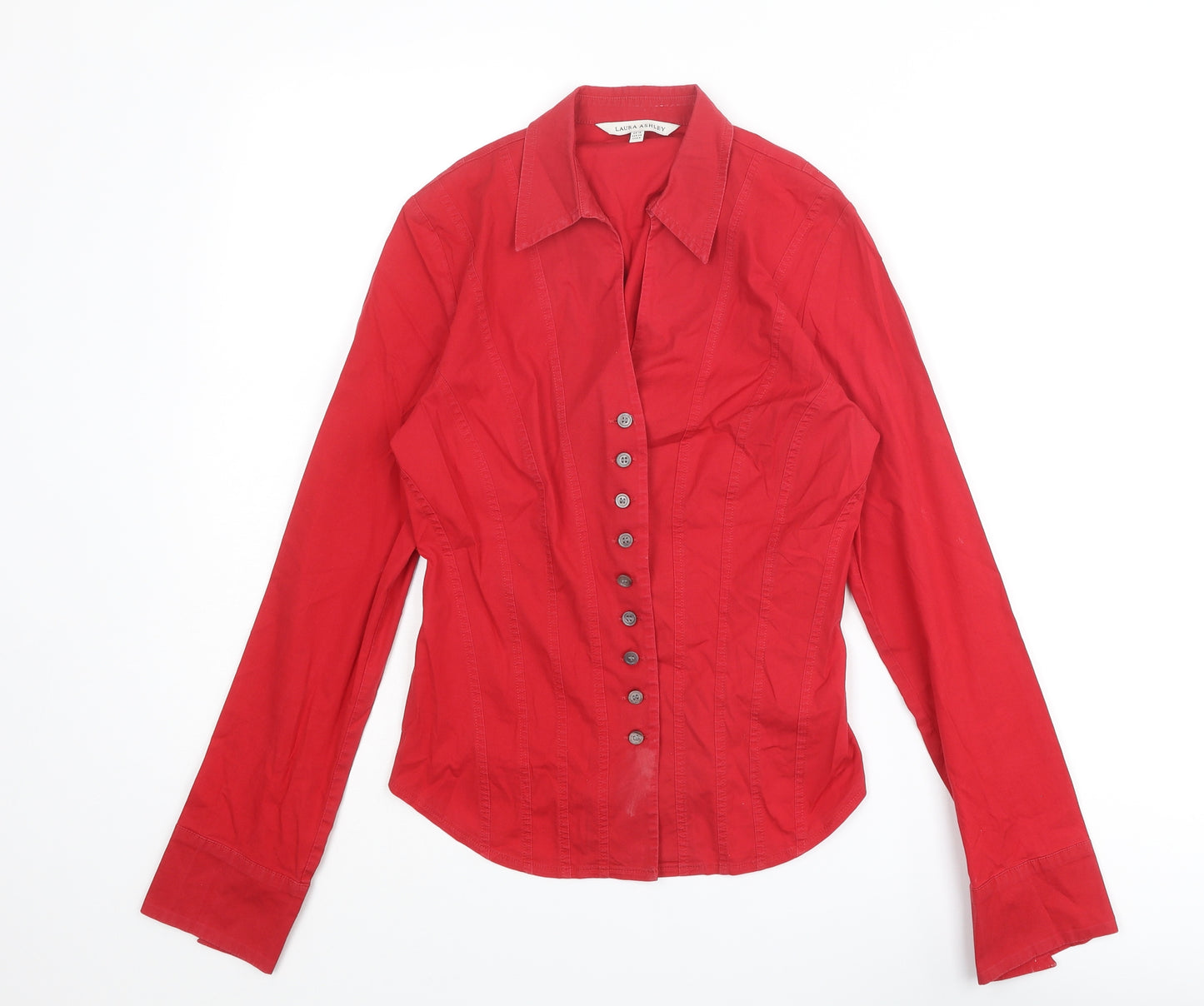 Laura Ashley Womens Red Cotton Basic Button-Up Size 10 Collared