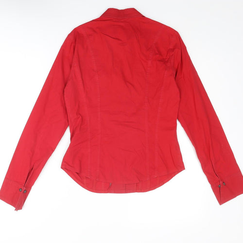Laura Ashley Womens Red Cotton Basic Button-Up Size 10 Collared