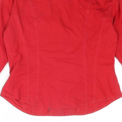 Laura Ashley Womens Red Cotton Basic Button-Up Size 10 Collared