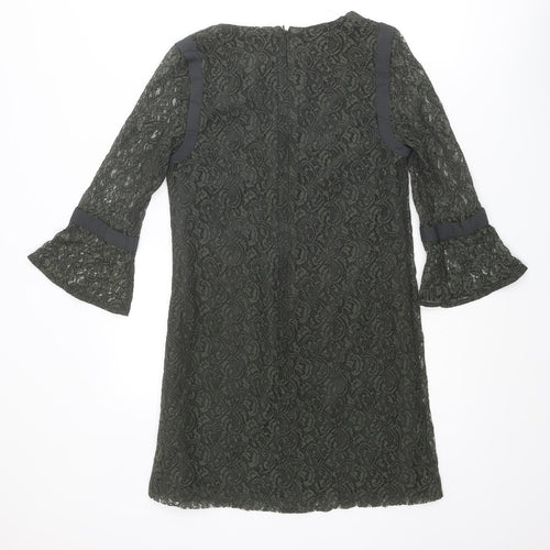French Connection Womens Green Geometric Polyester Mini Size 8 V-Neck Zip