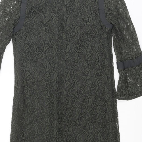 French Connection Womens Green Geometric Polyester Mini Size 8 V-Neck Zip