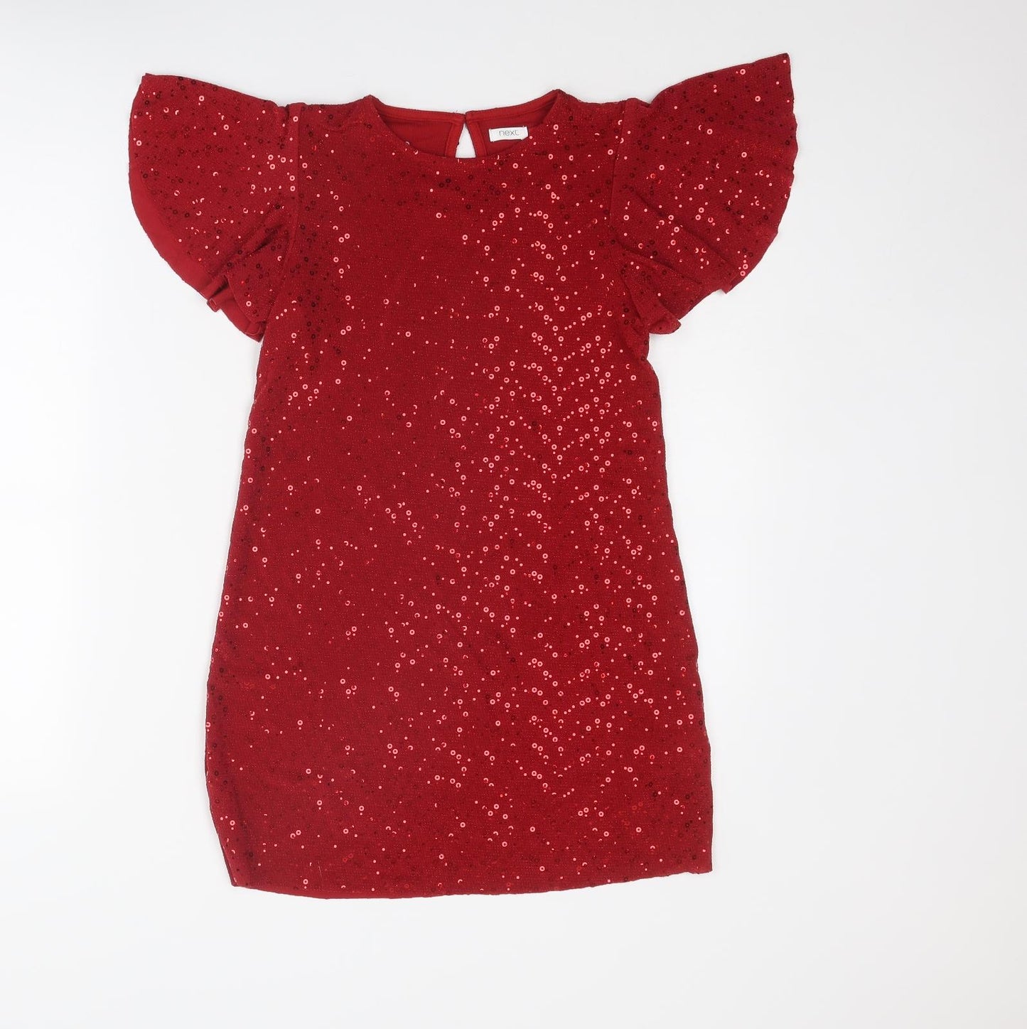NEXT Girls Red Nylon Pencil Dress Size 10 Years Round Neck Button