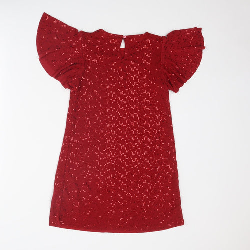 NEXT Girls Red Nylon Pencil Dress Size 10 Years Round Neck Button