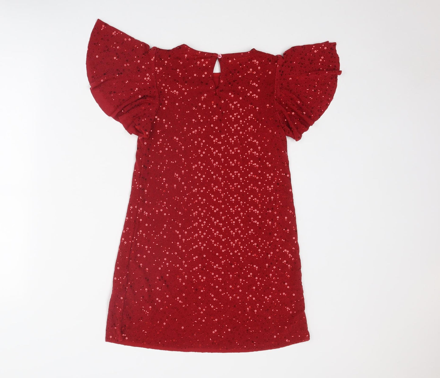 NEXT Girls Red Nylon Pencil Dress Size 10 Years Round Neck Button