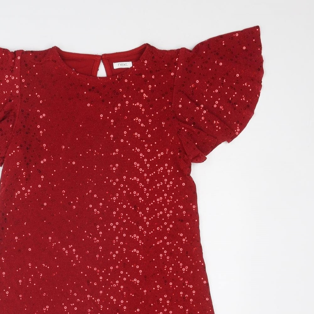 NEXT Girls Red Nylon Pencil Dress Size 10 Years Round Neck Button