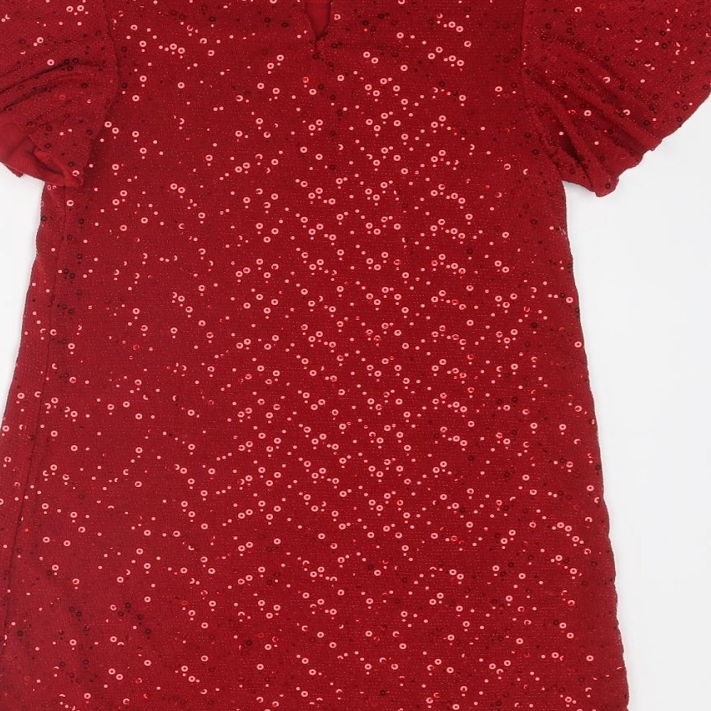 NEXT Girls Red Nylon Pencil Dress Size 10 Years Round Neck Button