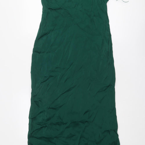 Zara Womens Green Viscose Ball Gown Size L Off the Shoulder Zip