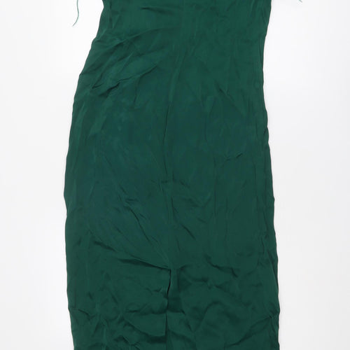 Zara Womens Green Viscose Ball Gown Size L Off the Shoulder Zip