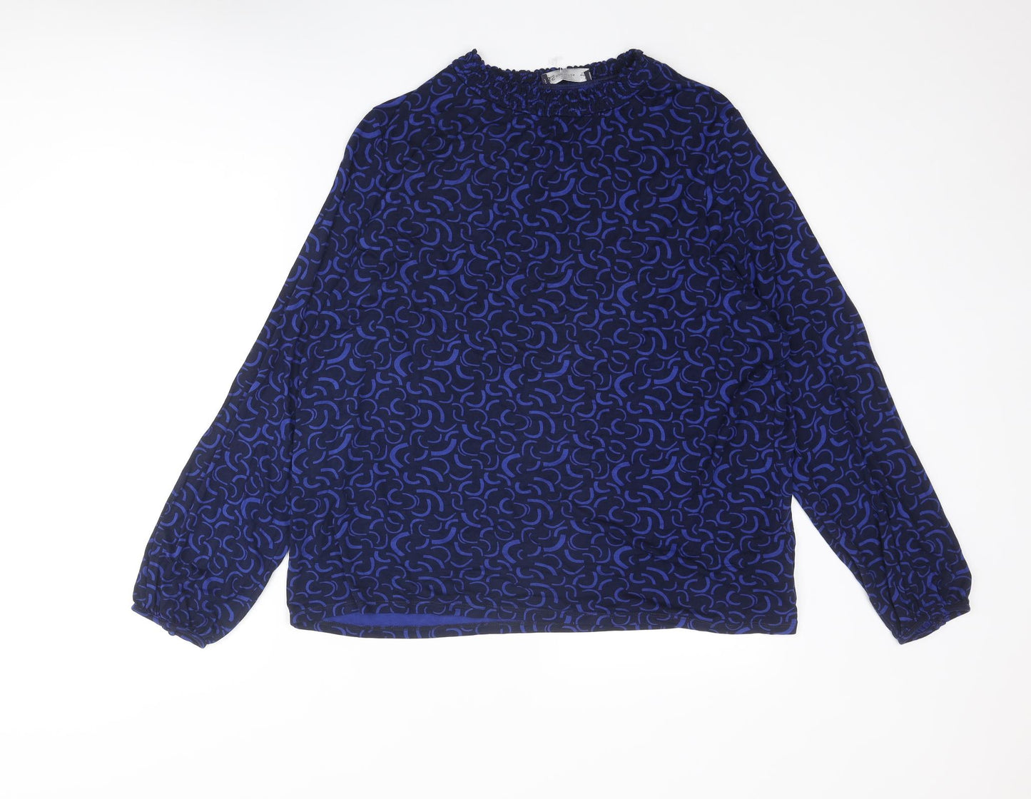 Marks and Spencer Womens Blue Geometric Viscose Basic Blouse Size 20 Round Neck