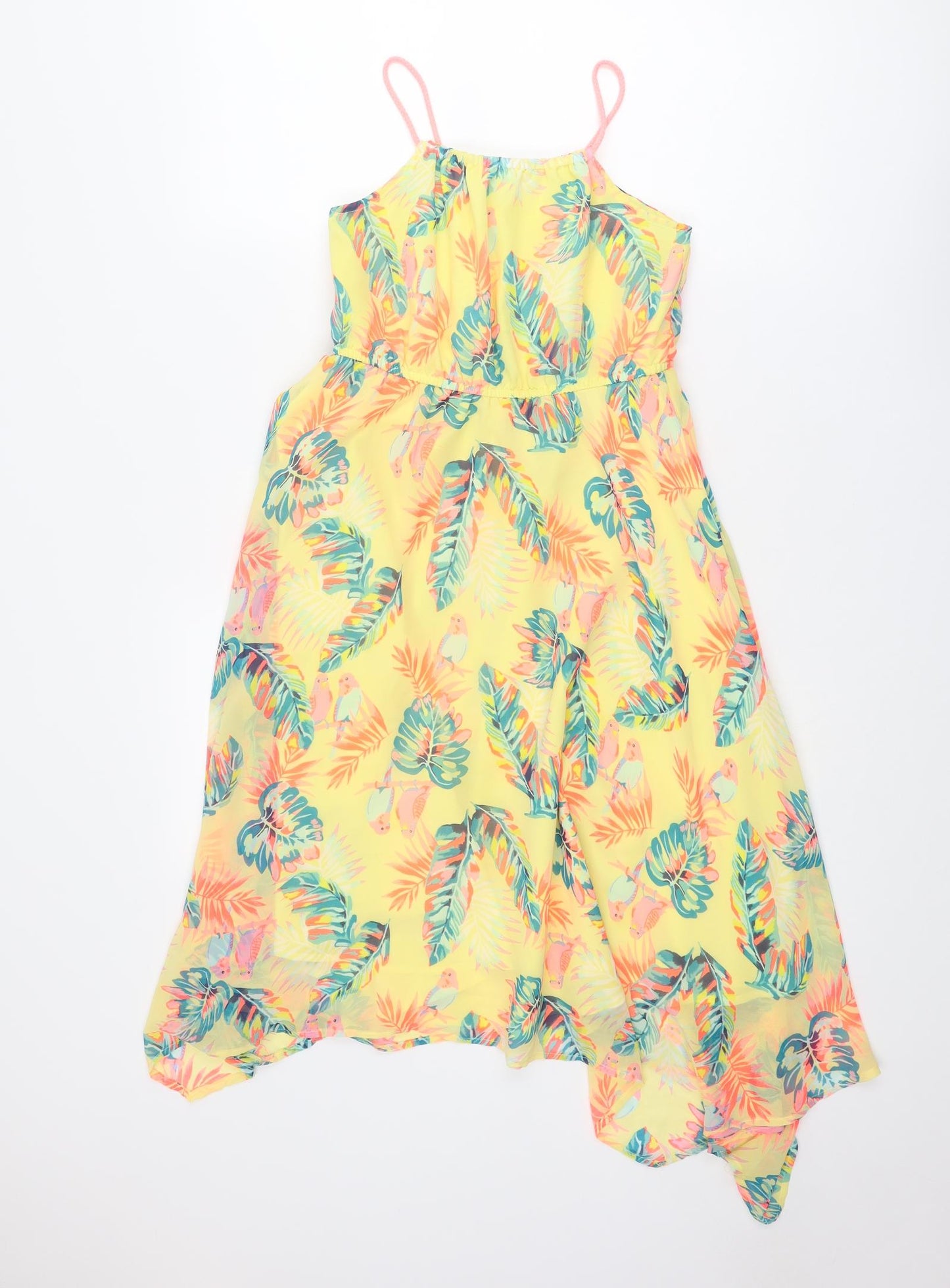 H&M Girls Multicoloured Geometric Polyester A-Line Size 10 Years Round Neck Pullover - Bird Leaf Print