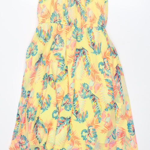 H&M Girls Multicoloured Geometric Polyester A-Line Size 10 Years Round Neck Pullover - Bird Leaf Print