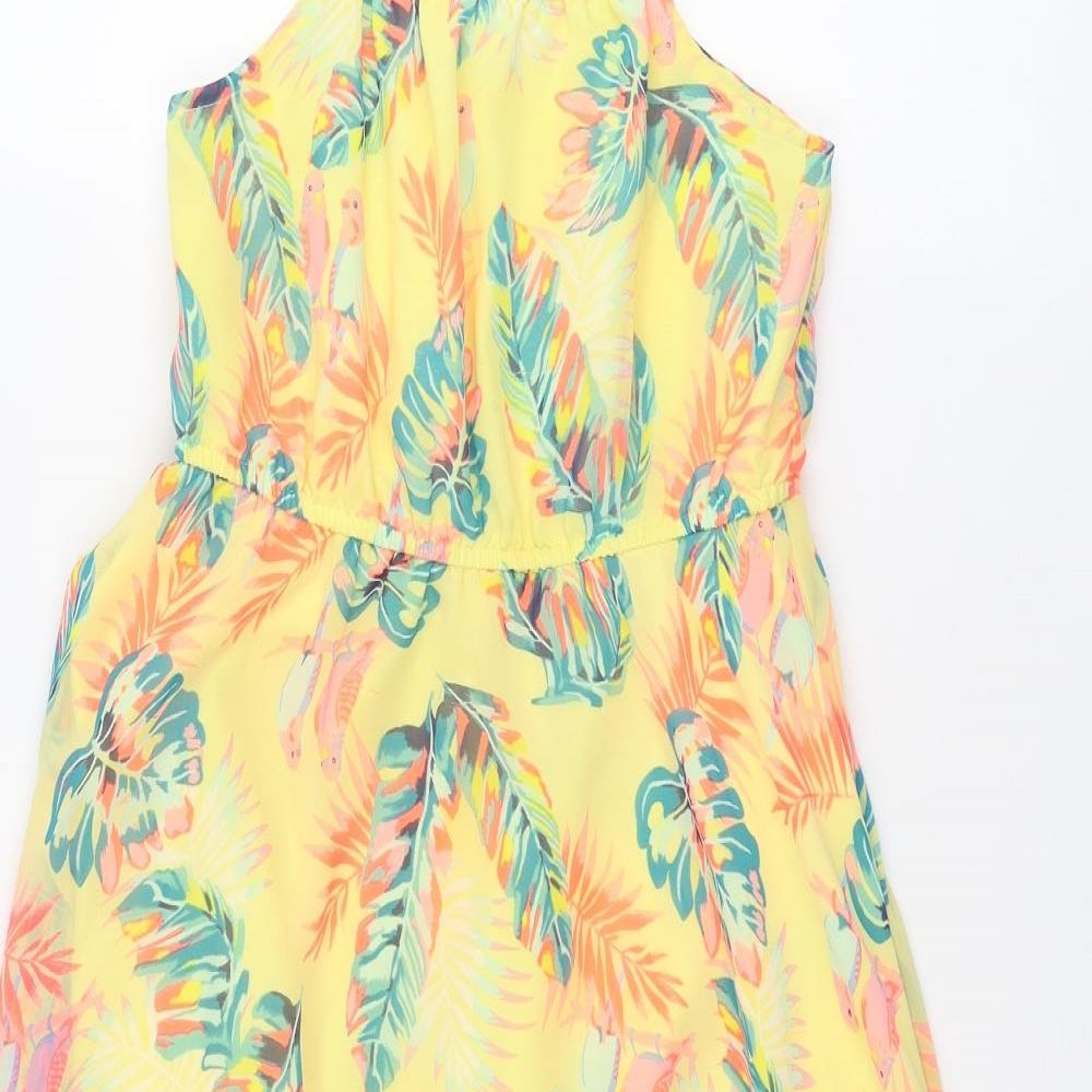 H&M Girls Multicoloured Geometric Polyester A-Line Size 10 Years Round Neck Pullover - Bird Leaf Print