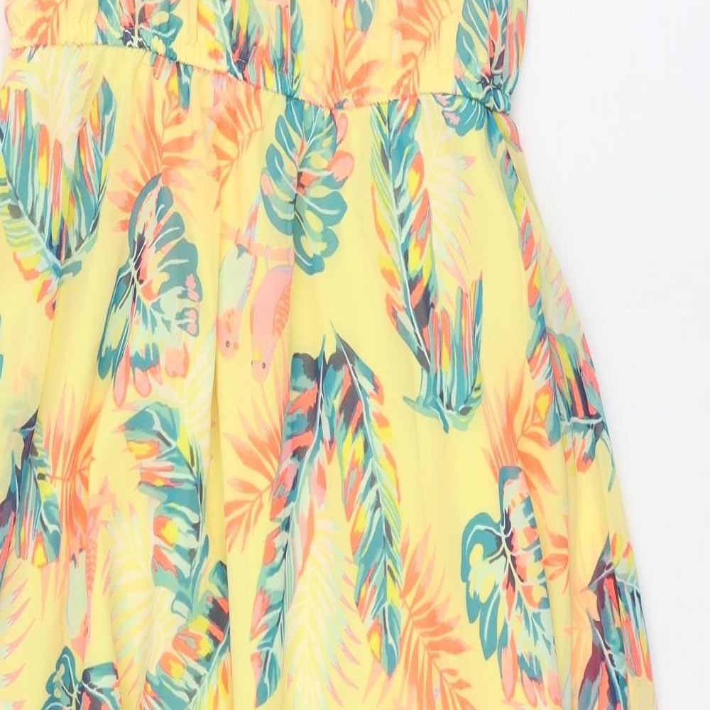 H&M Girls Multicoloured Geometric Polyester A-Line Size 10 Years Round Neck Pullover - Bird Leaf Print