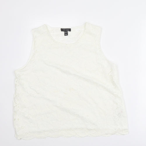 New Look Womens Ivory Nylon Basic Tank Size 20 Crew Neck
