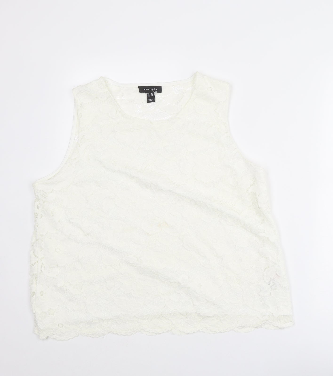 New Look Womens Ivory Nylon Basic Tank Size 20 Crew Neck