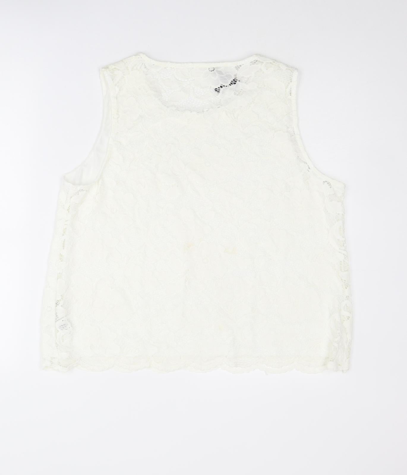 New Look Womens Ivory Nylon Basic Tank Size 20 Crew Neck