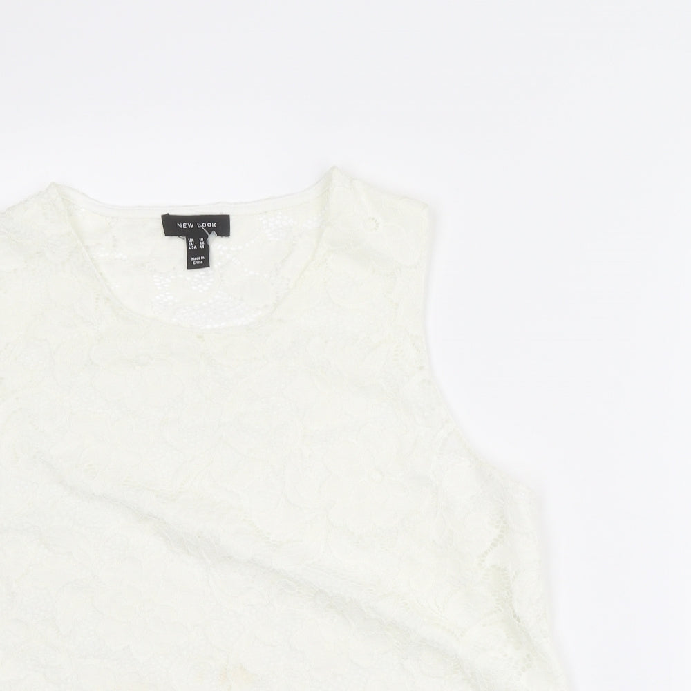 New Look Womens Ivory Nylon Basic Tank Size 20 Crew Neck