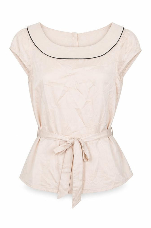 Front view of H&M women’s pink viscose basic blouse, size UK 6, collared