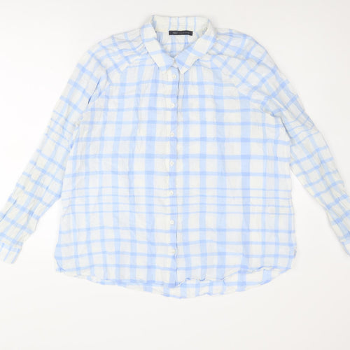 Marks and Spencer Womens Blue Plaid Cotton Basic Button-Up Size 12 Collared