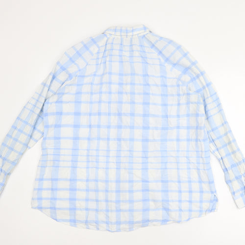 Marks and Spencer Womens Blue Plaid Cotton Basic Button-Up Size 12 Collared