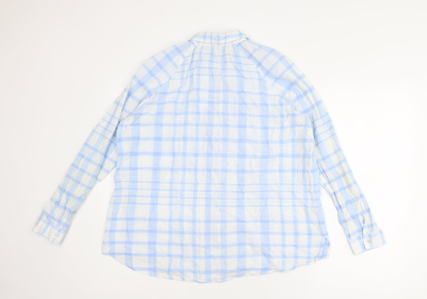 Marks and Spencer Womens Blue Plaid Cotton Basic Button-Up Size 12 Collared
