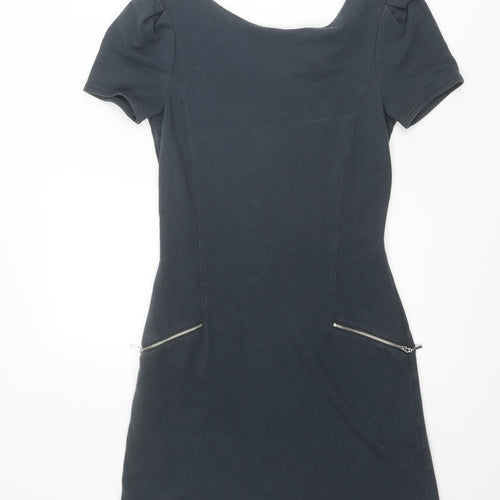 Oasis Womens Grey Cotton A-Line Size XS Round Neck Zip