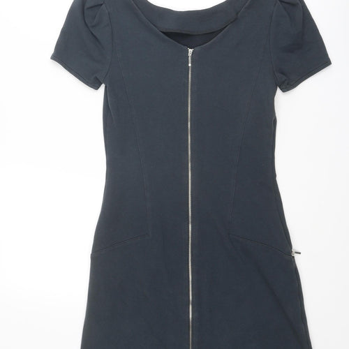 Oasis Womens Grey Cotton A-Line Size XS Round Neck Zip