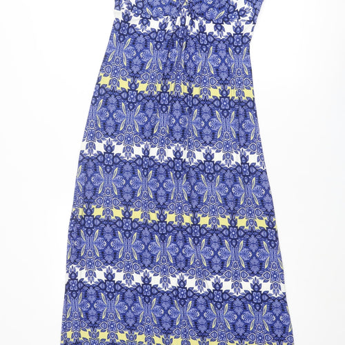 Marks and Spencer Womens Blue Geometric Viscose Maxi Size 12 V-Neck Pullover