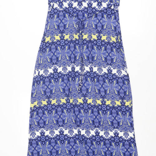 Marks and Spencer Womens Blue Geometric Viscose Maxi Size 12 V-Neck Pullover