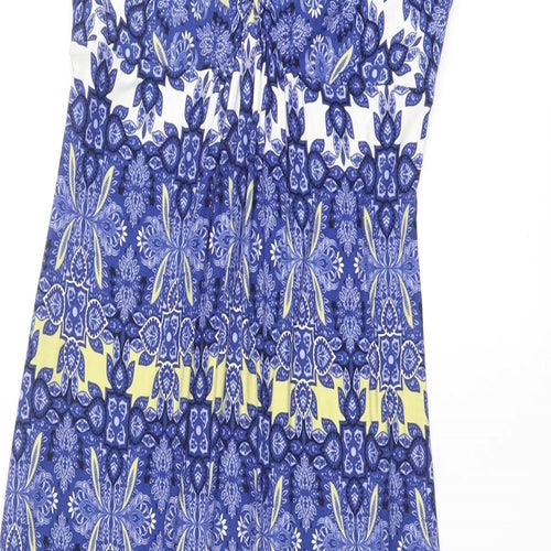 Marks and Spencer Womens Blue Geometric Viscose Maxi Size 12 V-Neck Pullover